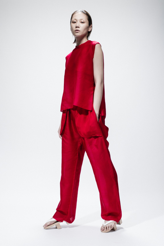 Red Silk Top, Red Silk Trousers